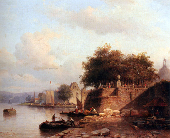  Everhardus Koster Numerous Townsfolk On A Quay Of A Town Along The Rhine - Art Print