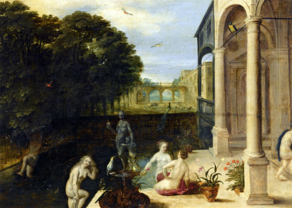  Adriaan Van Stalbemt Nymphs Bathing in a Classical Garden Setting - Art Print