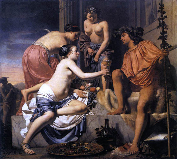  Caesar Van Everdingen Nymphs Offering the Young Bacchus Wine, Fruit and Flowers - Art Print