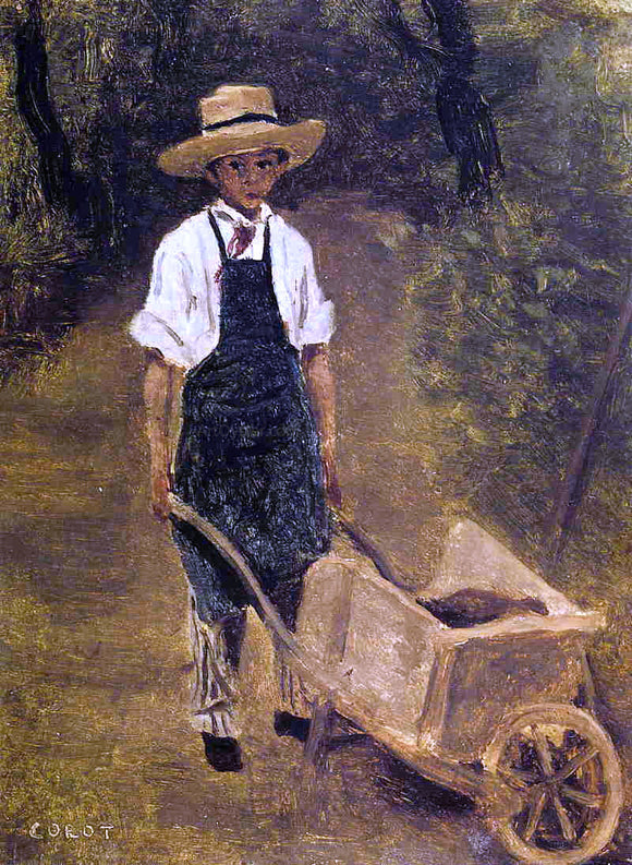  Jean-Baptiste-Camille Corot Octave Chamouillet Pushing a Wheelbarrow in a Garden - Art Print