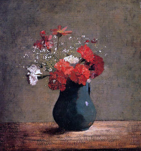  Odilon Redon Oeiollets et gypsophile dans un pichet vert - Art Print