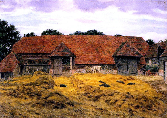  George Boyce RWS An Old Barn at Whitchurch, Oxon - Art Print
