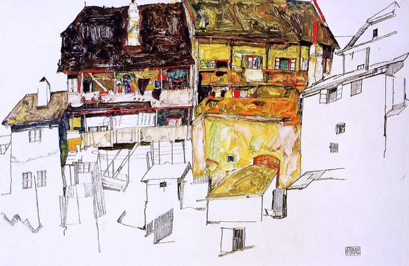 Egon Schiele Old Houses in Krumau - Art Print