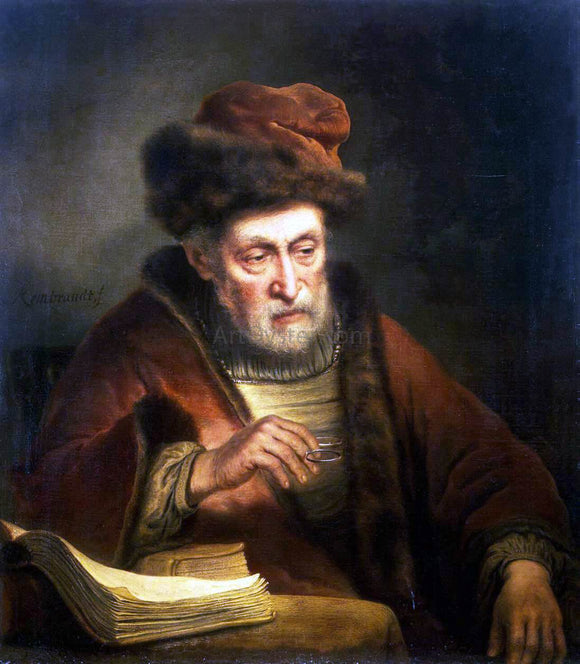  Karel Van der Pluym Old Man Holding a Pair of Spectacles - Art Print