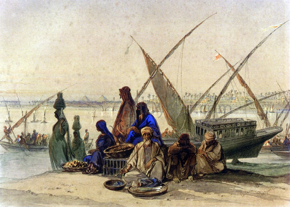 Count Amadeo Preziosi On the Banks of the Nile, Cairo - Art Print