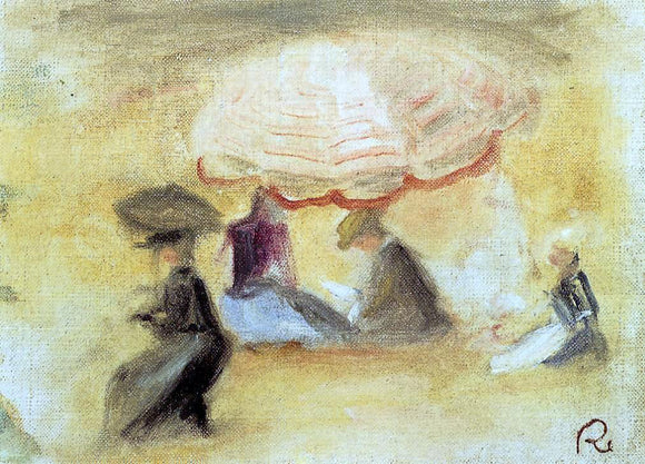  Pierre Auguste Renoir On the Beach, Figures Under a Parasol - Art Print