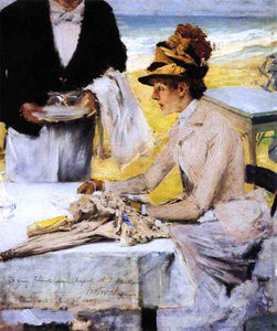  William Merritt Chase Ordering Lunch by the Seaside - Art Print