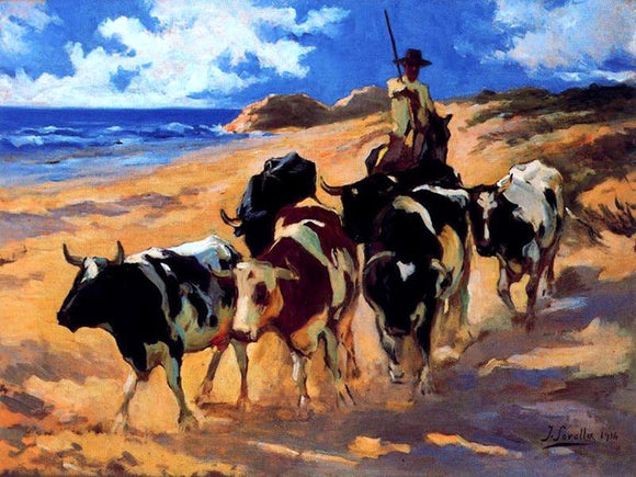  Joaquin Sorolla Y Bastida Oxen at the Beach - Art Print
