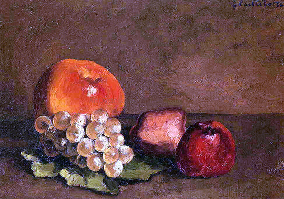  Gustave Caillebotte Peaches, Apples and Grapes on a Vine Leaf - Art Print