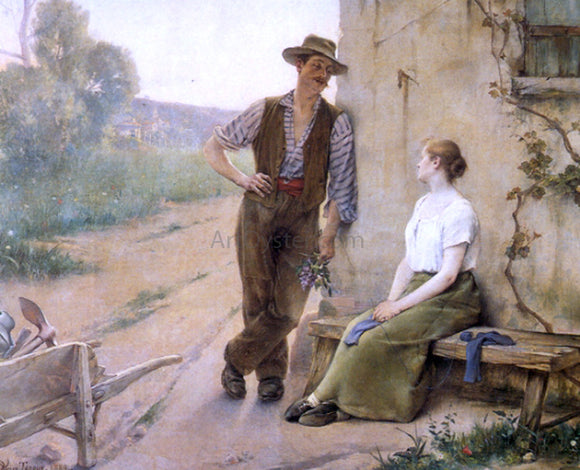  Henri Adrien Tanoux Peasant Couple in Farmyard - Art Print