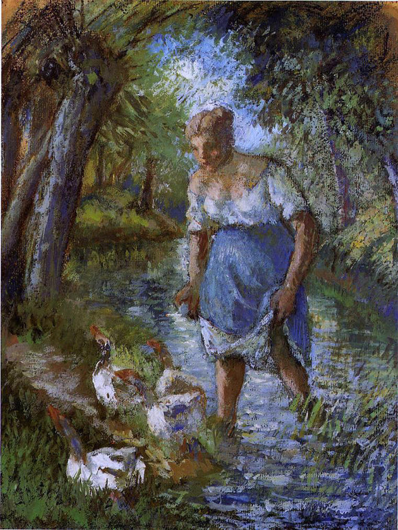  Camille Pissarro Peasant Crossing a Stream - Art Print