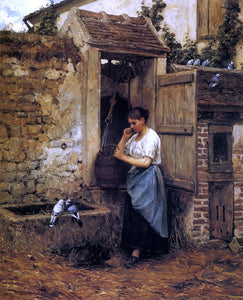  Henry Mosler Peasant Girl and Doves - Art Print