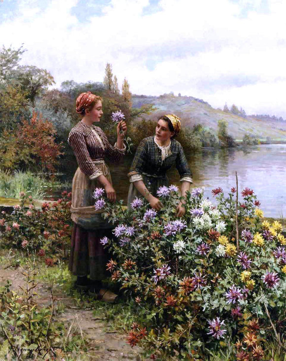  Daniel Ridgway Knight Peasant Girls in Flower Garden - Art Print