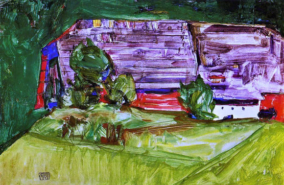  Egon Schiele Peasant Homestead in a Landscape - Art Print