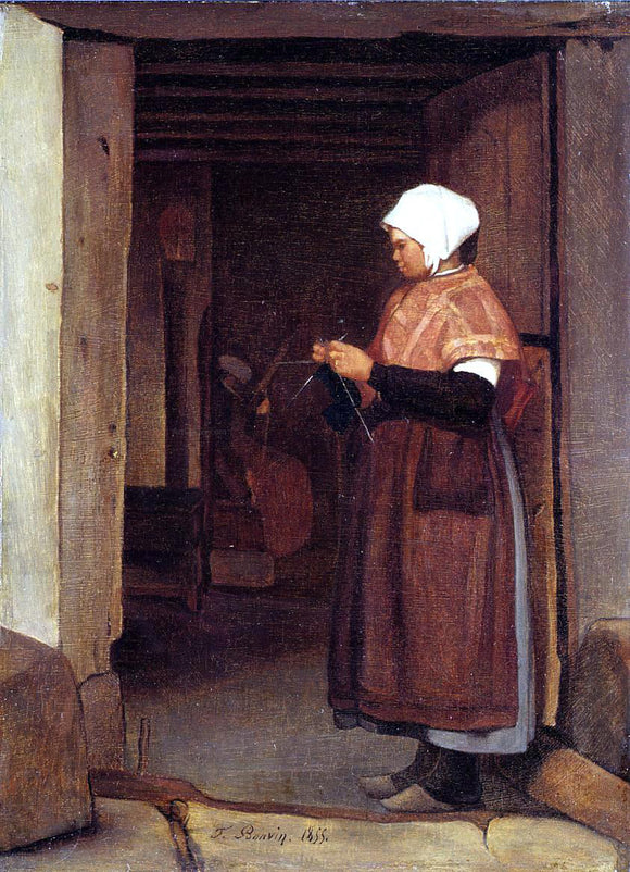  Francois Bonvin Peasant Knitting - Art Print