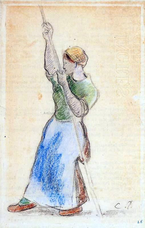  Camille Pissarro Peasant Planting Pea Sticks - Art Print