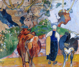  Paul Gauguin Peasant Woman and Cows in a Landscape - Art Print