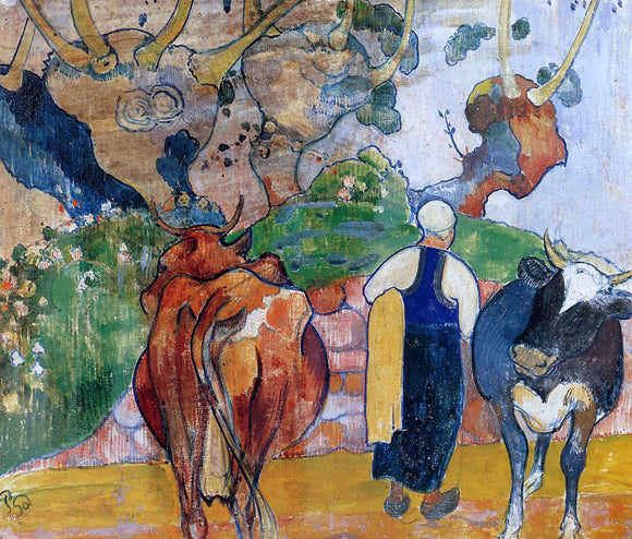  Paul Gauguin Peasant Woman and Cows in a Landscape - Art Print
