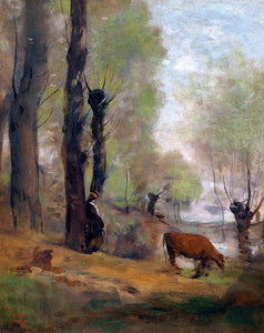  Jean-Baptiste-Camille Corot Peasant Woman Watering Her Cow - Art Print