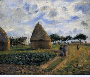  Camille Pissarro Peasants and Hay Stacks - Art Print