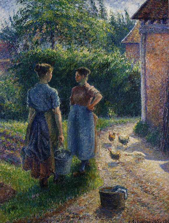  Camille Pissarro Peasants Chatting in the Farmyard, Eragny - Art Print