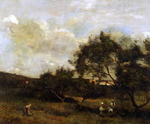  Jean-Baptiste-Camille Corot Peasants near a Village - Art Print