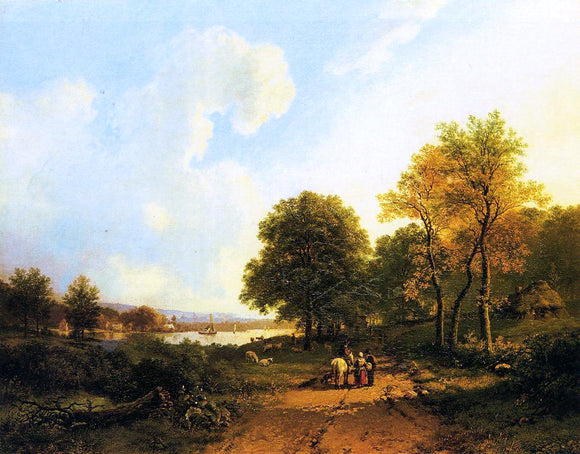  Barend Cornelis Koekkoek Peasants on a Path by a River - Art Print