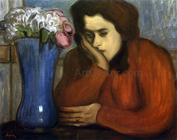  Jozsef Rippl-Ronai Pensive Woman with Vase of Flowers - Art Print
