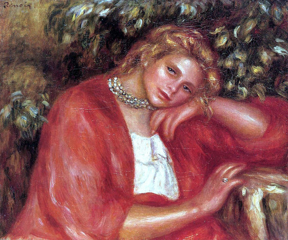  Pierre Auguste Renoir Pensive Young Woman Leaning on Her Elbow - Art Print