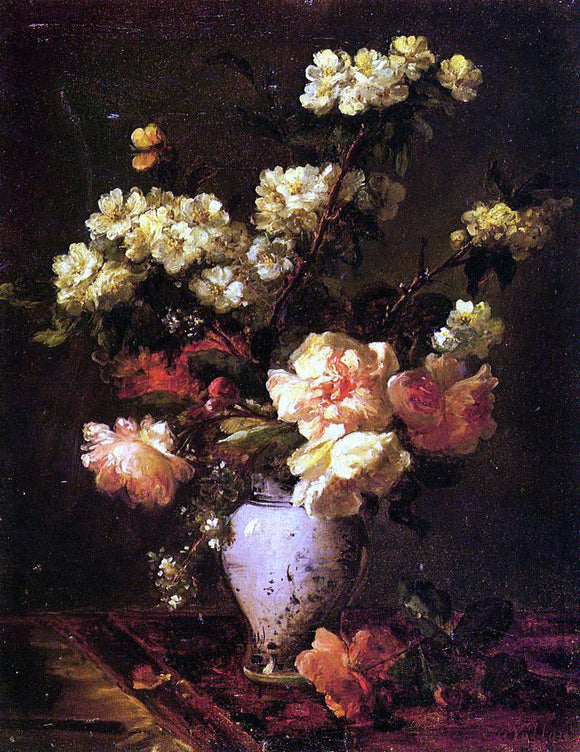  Antoine Vollon Peonies and Apple Blossoms in a Chinese Vase - Art Print