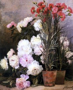  Jean Capeinick Peonies and Red Carnations - Art Print