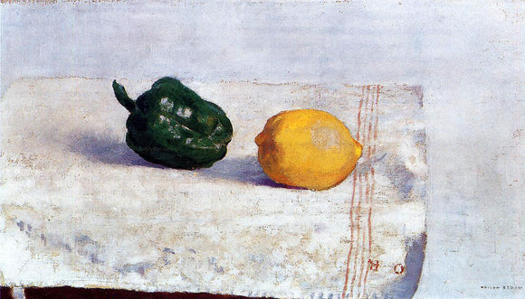  Odilon Redon Pepper and Lemon on a White Tablecloth - Art Print