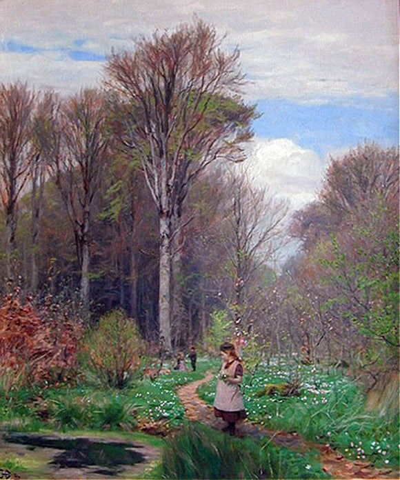  Hans Anderson Brendekilde Picking Anemones in Hunderup Forest - Art Print