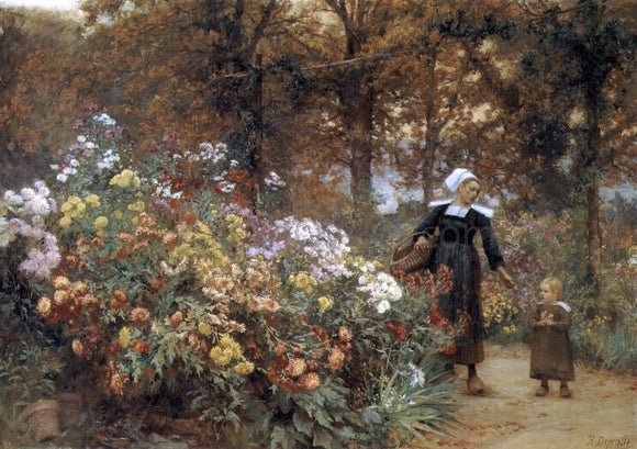  Theophile-Louis Deyrolle Picking Flowers - Art Print