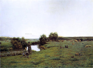  Jean Ferdinand Monchablon Picking Wildflowers in a Pastoral Landscape - Art Print