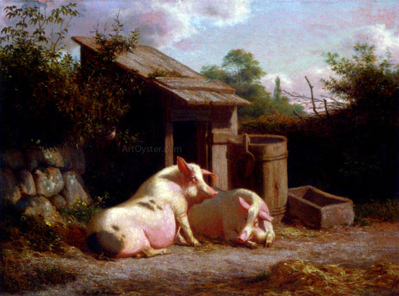  Carl Henrik Bogh Pigs in a Farmyard - Art Print