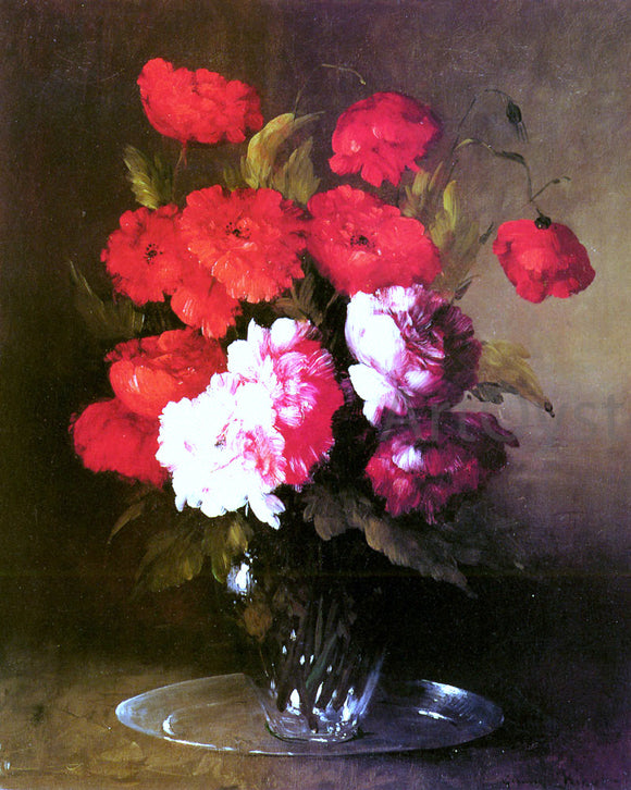  Germain Clement Ribot Pink Peonies and Poppies in a Glass Vase - Art Print