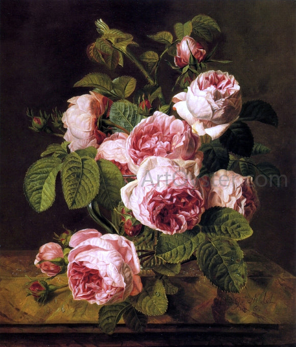 Iphigenie Milet-Mureau Pink Roses on a Marble Ledge - Art Print