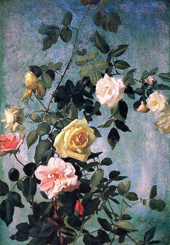  George Cochran Lambdin Pink, Yellow and White Roses - Art Print
