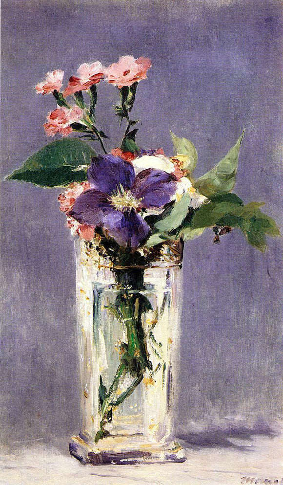  Edouard Manet Pinks and Clematis in a Crystal Vase - Art Print