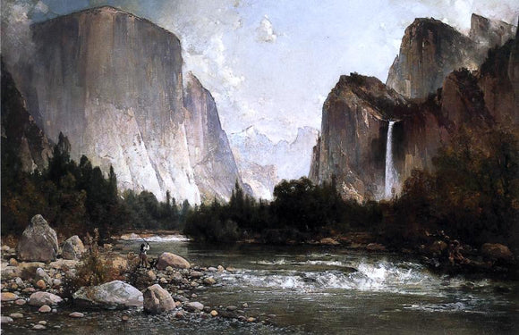  Thomas Hill Piute Fishing on the Merced River, Yosemite Valley - Art Print