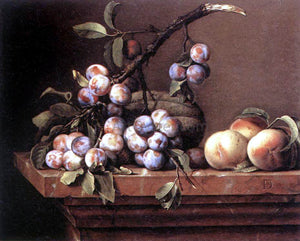  Pierre Dupuys Plums and Peaches on a Table - Art Print
