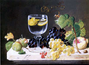  Severin Roesen Plums, Waterglass and Peaches - Art Print