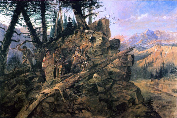  Charles Marion Russell Plunder on the Horizon (also known as Indians Discover Prospectors) - Art Print