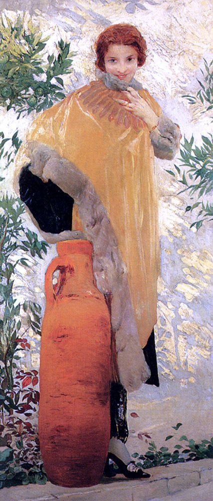  Giulio Aristide Sartorio Portrait of a Lady By An Urn - Art Print
