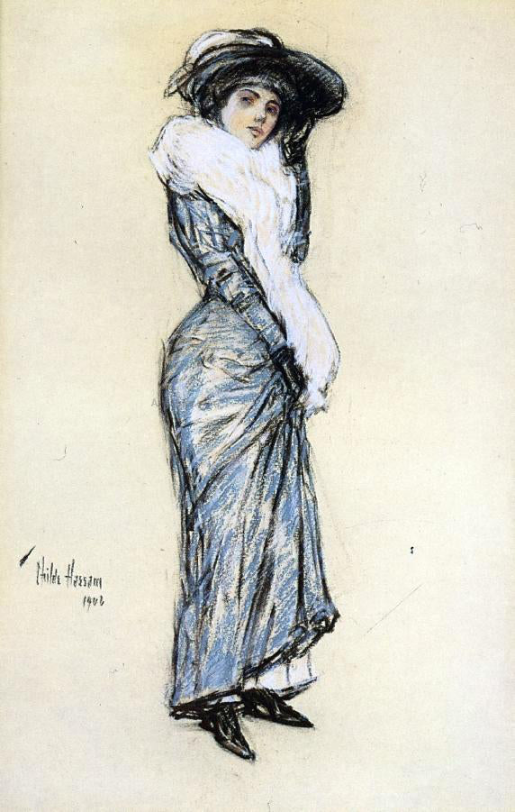  Frederick Childe Hassam Portrait of a Lady in Blue Dress - Art Print