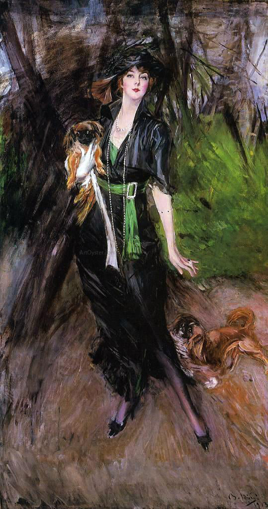  Giovanni Boldini Portrait of a Lady, Lina Bilitis, with Two Pekinese - Art Print