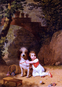  Martin Drolling Portrait Of A Little Boy Placing A Coral Necklace On A Dog, Both Seated In A Parkland Setting - Art Print