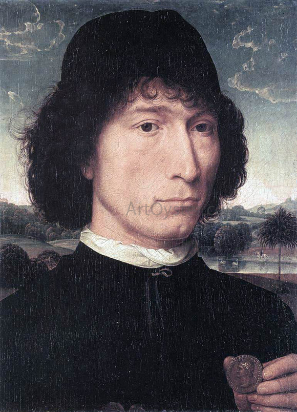  Hans Memling Portrait of a Man with a Roman Coin - Art Print