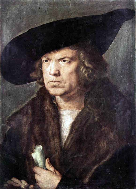  Albrecht Durer Portrait of a Man with Baret and Scroll - Art Print